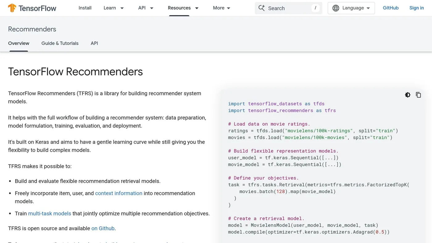 TensorFlow Recommenders